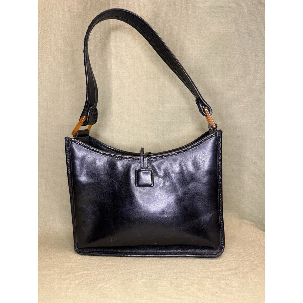 Vintage Cole Haan Black Leather Shoulder Bag Purse Brown Square Strap